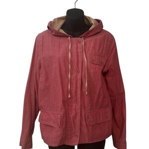J. Jill Women's Light Red Hooded Cotton Utility Jacket